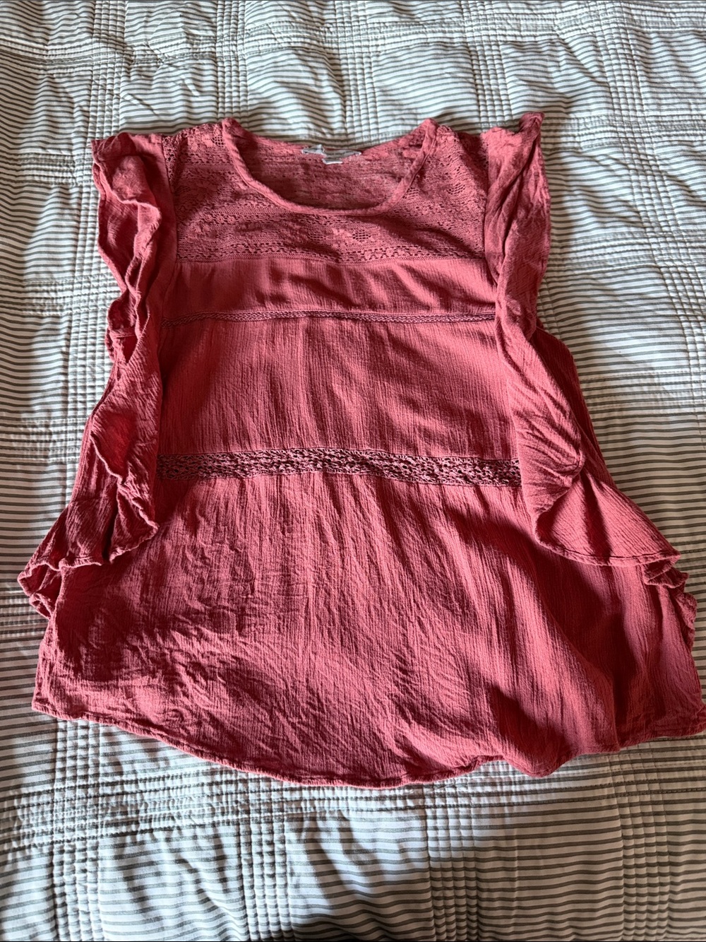 American Eagle Outfitters Rose Pink Ruffle Crochet-Detail Blouse